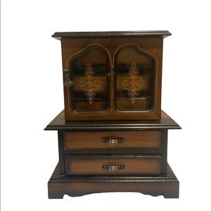 Vintage Large Musical Wooden Mini Armoire Style Jewelry Box!